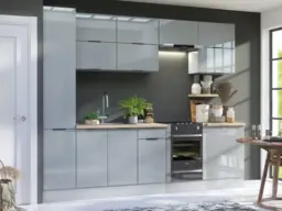 Kitchen Cabinets Cupboards 11 Unit Slim 400 Larder DIY Set 280cm Light Grey Gloss - Star - thumbnail 1