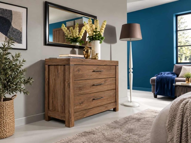 Chest of Drawers 115cm Wide 3 Drawer Storage Dresser Modern Farmhouse Oak Effect - Gent - image 1