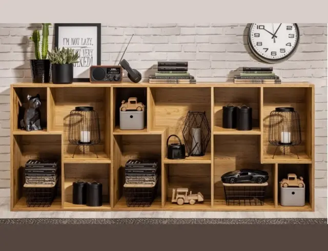 Cube Shelving Unit Room Divider Large Display Bookcase Open Vertical or Horizontal Storage Shelf Oak - Tetrix - image 1