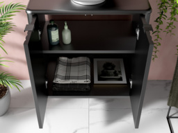 Black Bathroom Vanity Unit Countertop Basin Wall Hung Cabinet 600mm Ribbed Fluted Modern Narrow Slim Design - Nero - thumbnail 4