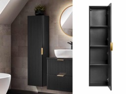 Tall Bathroom Cabinet Black Slim Narrow Storage Unit Ribbed Fluted Floating Tallboy - Adel
