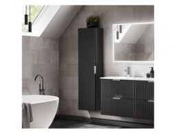 Bathroom Wall Cabinet Tall Slim Storage Unit Ribbed Fluted Black 1 Door Floating Furniture - Adel - thumbnail 2