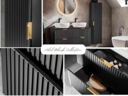 Tall Bathroom Cabinet Black Slim Narrow Storage Unit Ribbed Fluted Floating Tallboy - Adel - thumbnail 2