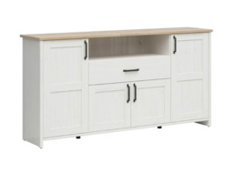 Extra Long Sideboard Cabinet with Soft Close Drawer Large 194cm Wide Dresser White Pine and Oak Effect - Loksa - thumbnail 4