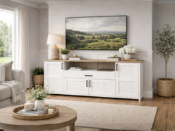 Extra Long Sideboard Cabinet with Soft Close Drawer Large 194cm Wide Dresser White Pine and Oak Effect - Loksa - thumbnail 3