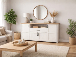 Extra Long Sideboard Cabinet with Soft Close Drawer Large 194cm Wide Dresser White Pine and Oak Effect - Loksa - thumbnail 2