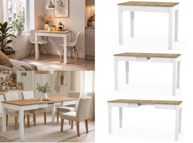 Slim Dining Table Narrow Extendable Oak and White Small Kitchen 2 4 6 8 Seater - Orion - image 1