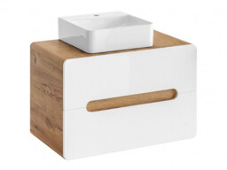 Wall Hung Bathroom Cabinet 800mm Sink Unit Countertop Storage Drawers with Basin White Gloss Oak - Aruba - thumbnail 4