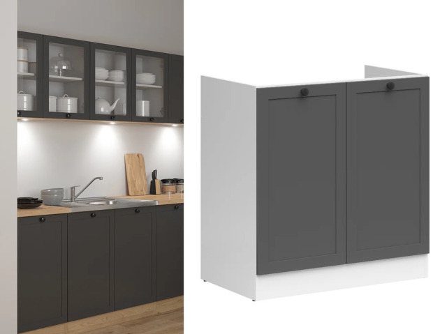 Sink Kitchen Unit Under Sink Cabinet Cupboard 800mm Shaker Dark Grey - Junona - image 1
