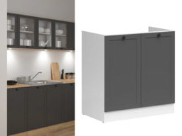 Sink Kitchen Unit Under Sink Cabinet Cupboard 800mm Shaker Dark Grey - Junona - thumbnail 1