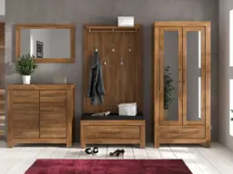 Shoe Storage Bench with Brown Seat Cushion Modern Hallway Cabinet with Drawer Medium Oak Effect - Gent - thumbnail 3