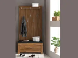 Shoe Storage Bench with Brown Seat Cushion Modern Hallway Cabinet with Drawer Medium Oak Effect - Gent - thumbnail 2