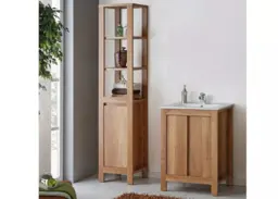 600mm Vanity Unit Bathroom 60cm Sink Cabinet Set with Tallboy Freestanding Unit - Classic Oak