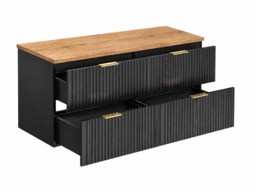 Double Vanity Unit Black Bathroom Cabinet 1200mm Oak Countertop Ribbed Fluted Wall Hung Floating - Adel - thumbnail 4