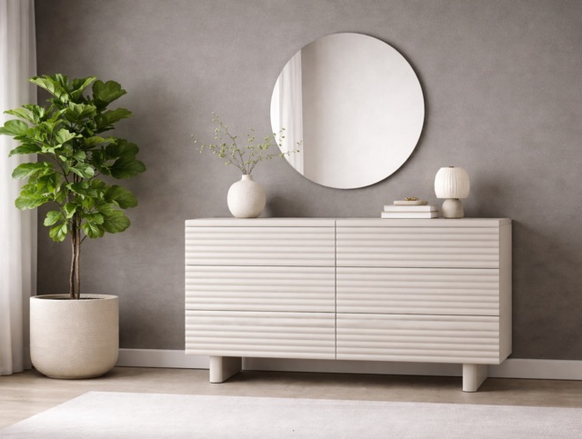 Large Sideboard Beige 6 Drawer Chest of Drawers Modern Cashmere Wide Storage Cabinet - Toyo - image 1