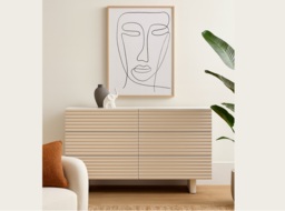 Large Sideboard Beige 6 Drawer Chest of Drawers Modern Cashmere Wide Storage Cabinet - Toyo - thumbnail 2