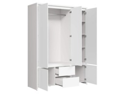 White Wardrobe With Drawers 3 Door Triple Wardrobe with Mirror and Shelves Storage - Kaspian - thumbnail 4