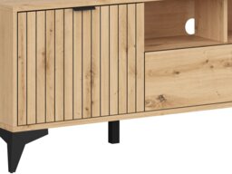 TV Cabinet Stand Modern Living Room Storage Unit 135cm Wide Soft Close Oak Effect with Slats Black Legs – Lamea - thumbnail 2