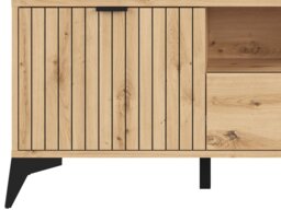 TV Cabinet Stand Modern Living Room Storage Unit 135cm Wide Soft Close Oak Effect with Slats Black Legs – Lamea - thumbnail 4