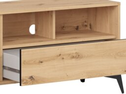 TV Cabinet Stand Modern Living Room Storage Unit 135cm Wide Soft Close Oak Effect with Slats Black Legs – Lamea - thumbnail 3