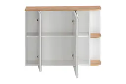 Large Bathroom Mirror Cabinet Wall Storage with Shelf Modern White Gloss and Oak Unit - Platinum - thumbnail 4
