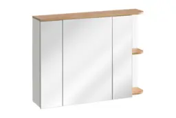 Large Bathroom Mirror Cabinet Wall Storage with Shelf Modern White Gloss and Oak Unit - Platinum - thumbnail 3