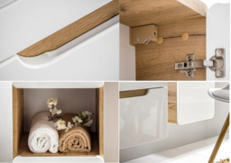 400mm Vanity Unit Without Basin Slim Wall Mounted 40cm Sink Drawer Storage Cabinet White Gloss Oak - Aruba - thumbnail 3