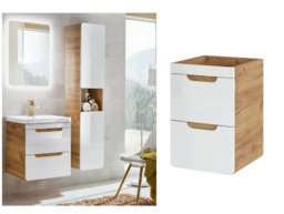 400mm Vanity Unit Without Basin Slim Wall Mounted 40cm Sink Drawer Storage Cabinet White Gloss Oak - Aruba