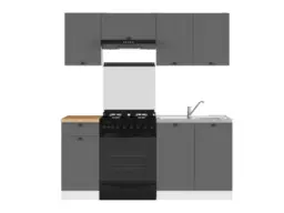 Kitchen Cabinet Set Kitchenette Units Grey Shaker Freestanding 5 Cupboards 180cm DIY Complete Set - Junona - thumbnail 3