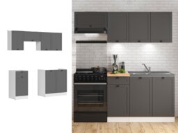 Kitchen Cabinet Set Kitchenette Units Grey Shaker Freestanding 5 Cupboards 180cm DIY Complete Set - Junona