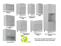 Kitchen Cabinets Set 9 Unit DIY Cupboards Tall Oven Housing 300cm Scandi Style Light Grey Gloss - Star - thumbnail 2