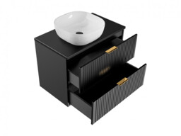 Bathroom Vanity Unit Countertop with Basin 800mm Ribbed Textured Black Wall Hung Floating - Adel - thumbnail 4