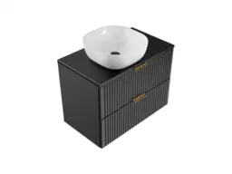 Bathroom Vanity Unit Countertop with Basin 800mm Ribbed Textured Black Wall Hung Floating - Adel - thumbnail 2