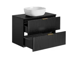 Bathroom Vanity Unit Countertop with Basin 800mm Ribbed Textured Black Wall Hung Floating - Adel - thumbnail 3