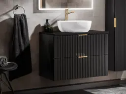 Bathroom Vanity Unit Countertop with Basin 800mm Ribbed Textured Black Wall Hung Floating - Adel - thumbnail 1