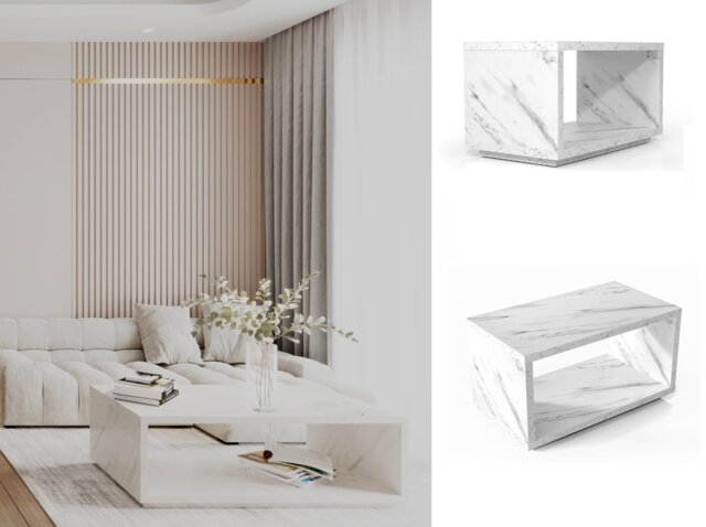 Marble Coffee Table Small White Marble Effect Modern Coffee Table with Storage Shelf - Cari - image 1
