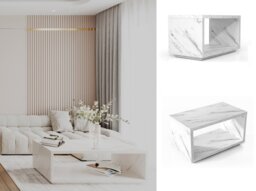 Marble Coffee Table Small White Marble Effect Modern Coffee Table with Storage Shelf - Cari - thumbnail 1