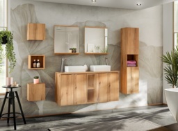 Wall Bathroom Cabinet Tall Slim Storage Shelving Unit Floating Narrow Shelf Oak Effect - Nova - thumbnail 2