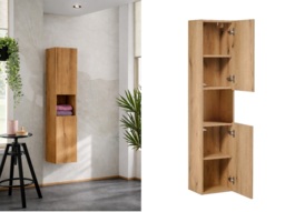 Wall Bathroom Cabinet Tall Slim Storage Shelving Unit Floating Narrow Shelf Oak Effect - Nova - thumbnail 1