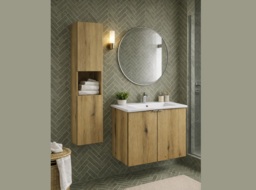 Wall Bathroom Cabinet Tall Slim Storage Shelving Unit Floating Narrow Shelf Oak Effect - Nova - thumbnail 3