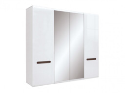 Four 4 Door Wardrobe with Mirror, Hanging Rail, Shelves Quad Quadruple Wardrobe White High Gloss - Azteca Trio - thumbnail 1