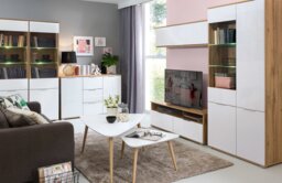 White Gloss TV Stand Cabinet Unit with Drawers Modern Small Media Table in Light Oak 135cm - Zele - thumbnail 2