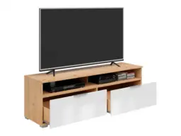 White Gloss TV Stand Cabinet Unit with Drawers Modern Small Media Table in Light Oak 135cm - Zele - thumbnail 3