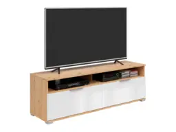 White Gloss TV Stand Cabinet Unit with Drawers Modern Small Media Table in Light Oak 135cm - Zele - thumbnail 4