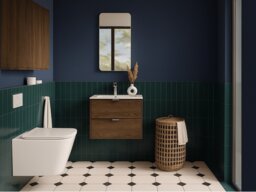 Mid Century Bathroom Vanity Unit with Sink 600mm Floating Wall Drawers Cabinet Walnut Effect Black - Talia - thumbnail 2