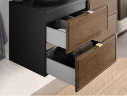 Mid Century Bathroom Vanity Unit with Sink 600mm Floating Wall Drawers Cabinet Walnut Effect Black - Talia - thumbnail 4
