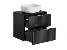 Black Bathroom Sink Cabinet Vanity Unit with Countertop Basin 600mm Fluted Wall Hung Floating Drawers - Adel - thumbnail 4