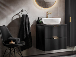 Black Bathroom Sink Cabinet Vanity Unit with Countertop Basin 600mm Fluted Wall Hung Floating Drawers - Adel - thumbnail 1