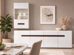 Wall Display Unit Glass Cabinet Modern Floating LED Lights White Gloss Storage - Azteca - thumbnail 2