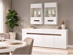 Wall Display Unit Glass Cabinet Modern Floating LED Lights White Gloss Storage - Azteca - thumbnail 3